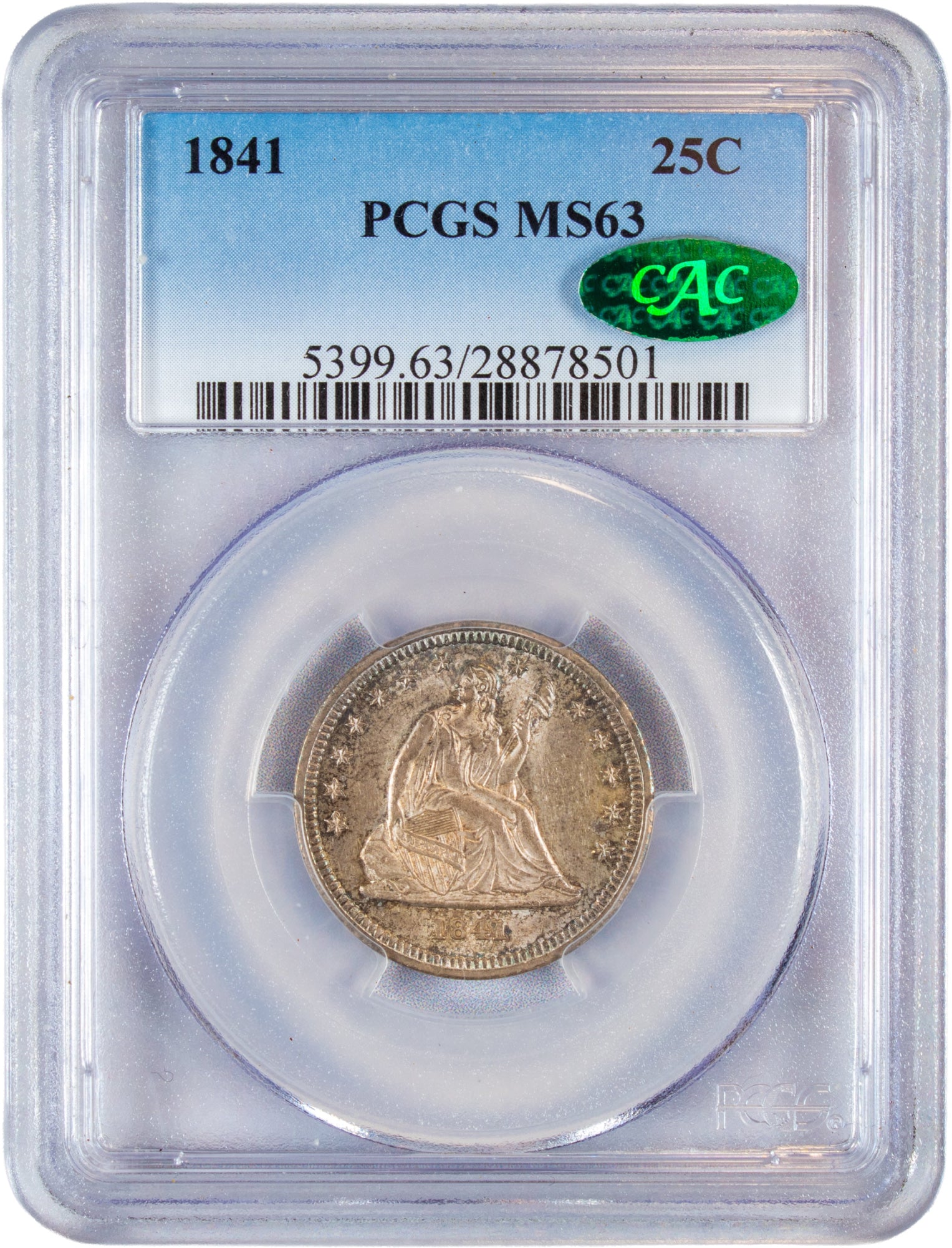 1841 25C MS63 PCGS CAC HOLDER WITH GREEN CAC STICKER