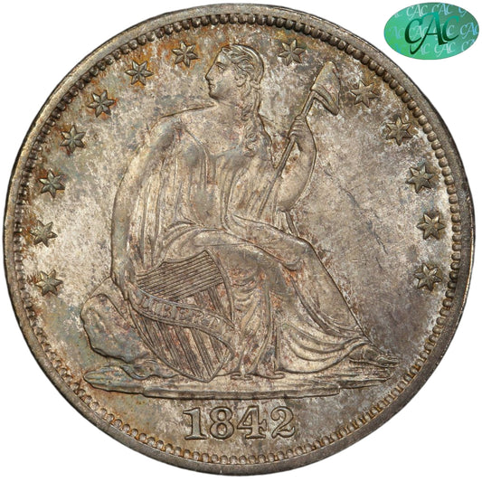 1842 50C MEDIUM DATE MS66 PCGS CAC 50C