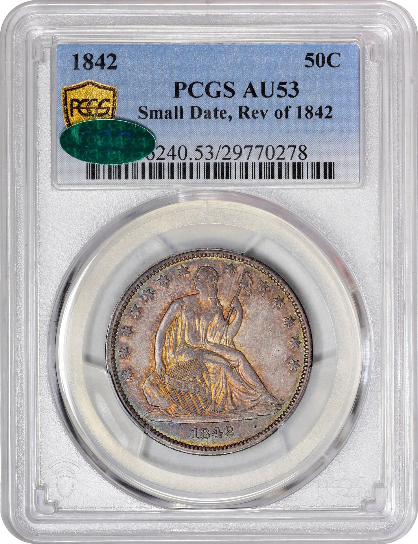 1842 50C Small Date Au53 Pcgs Cac