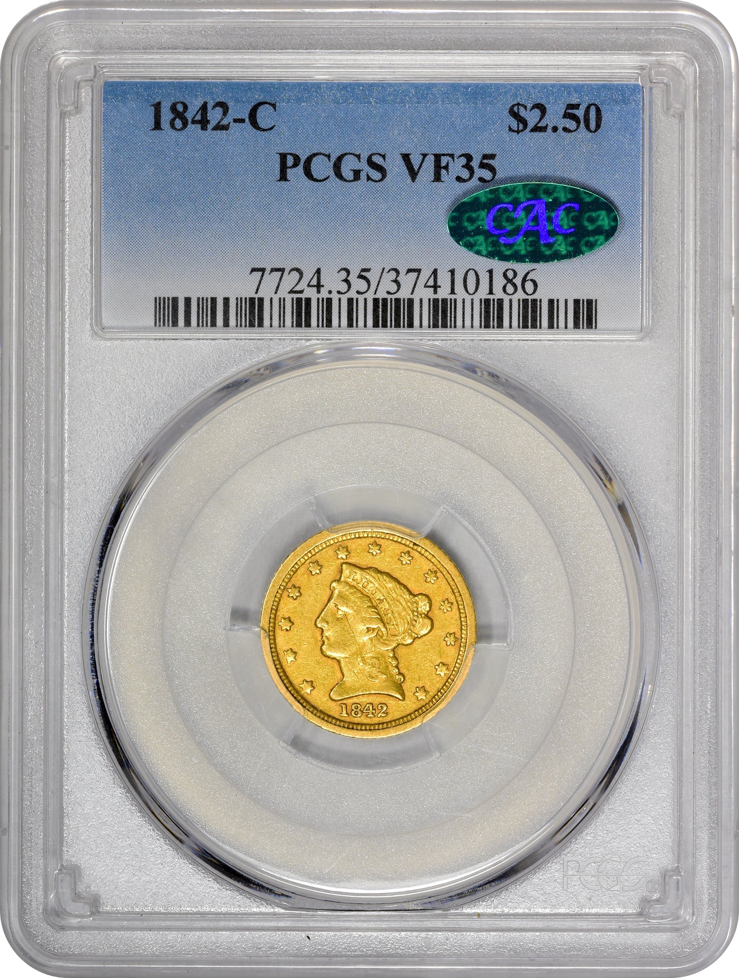 1842-C $2.5 VF35 PCGS CAC