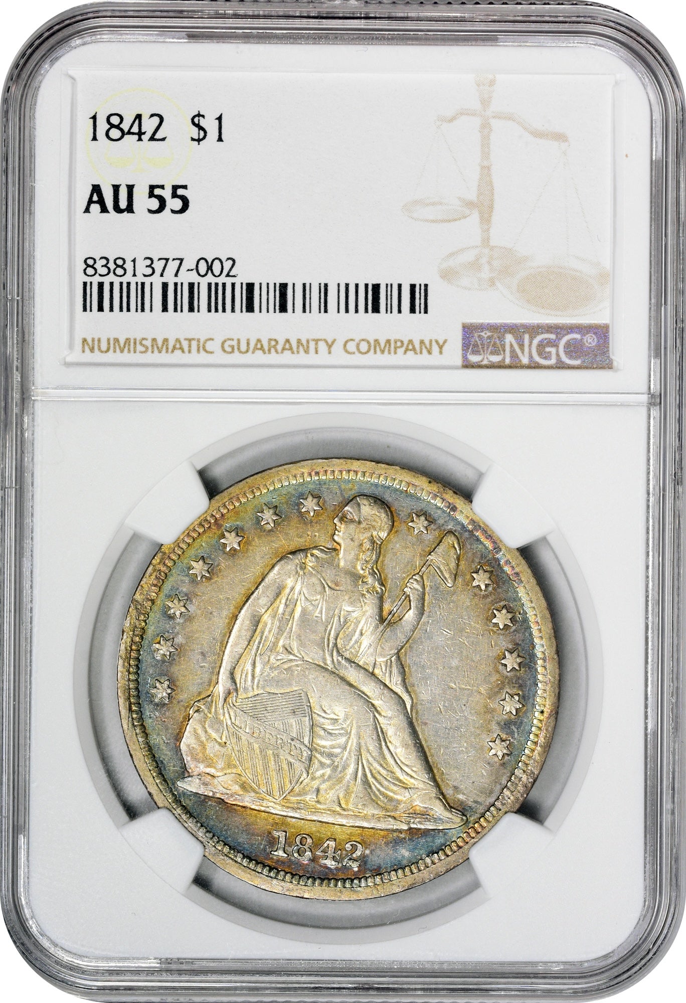 1842 $1 AU55 NGC