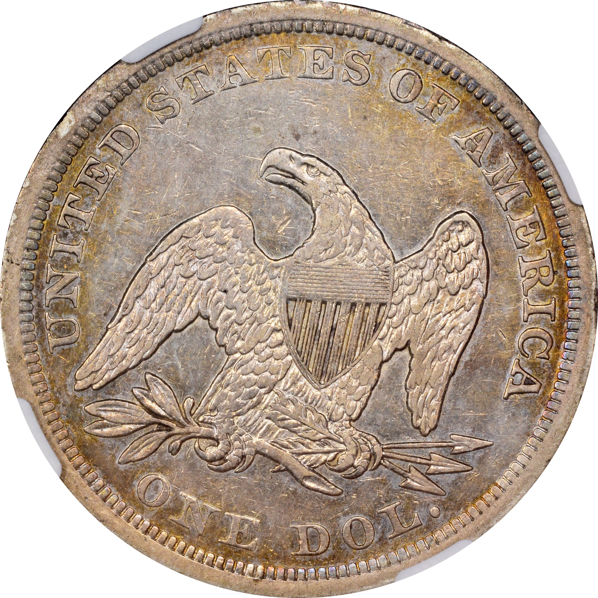 1842 $1 AU55 NGC REV