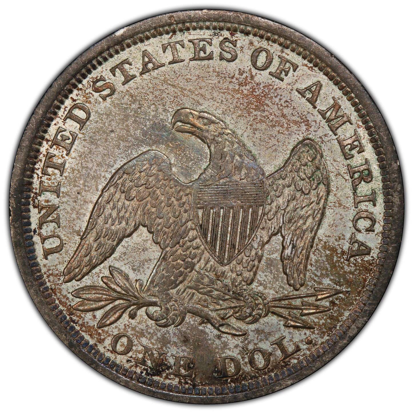 1842 Liberty Seated Dollar $1 AU55+ PCGS CAC Reverse