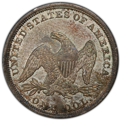 1842 Liberty Seated Dollar $1 AU55+ PCGS CAC Reverse