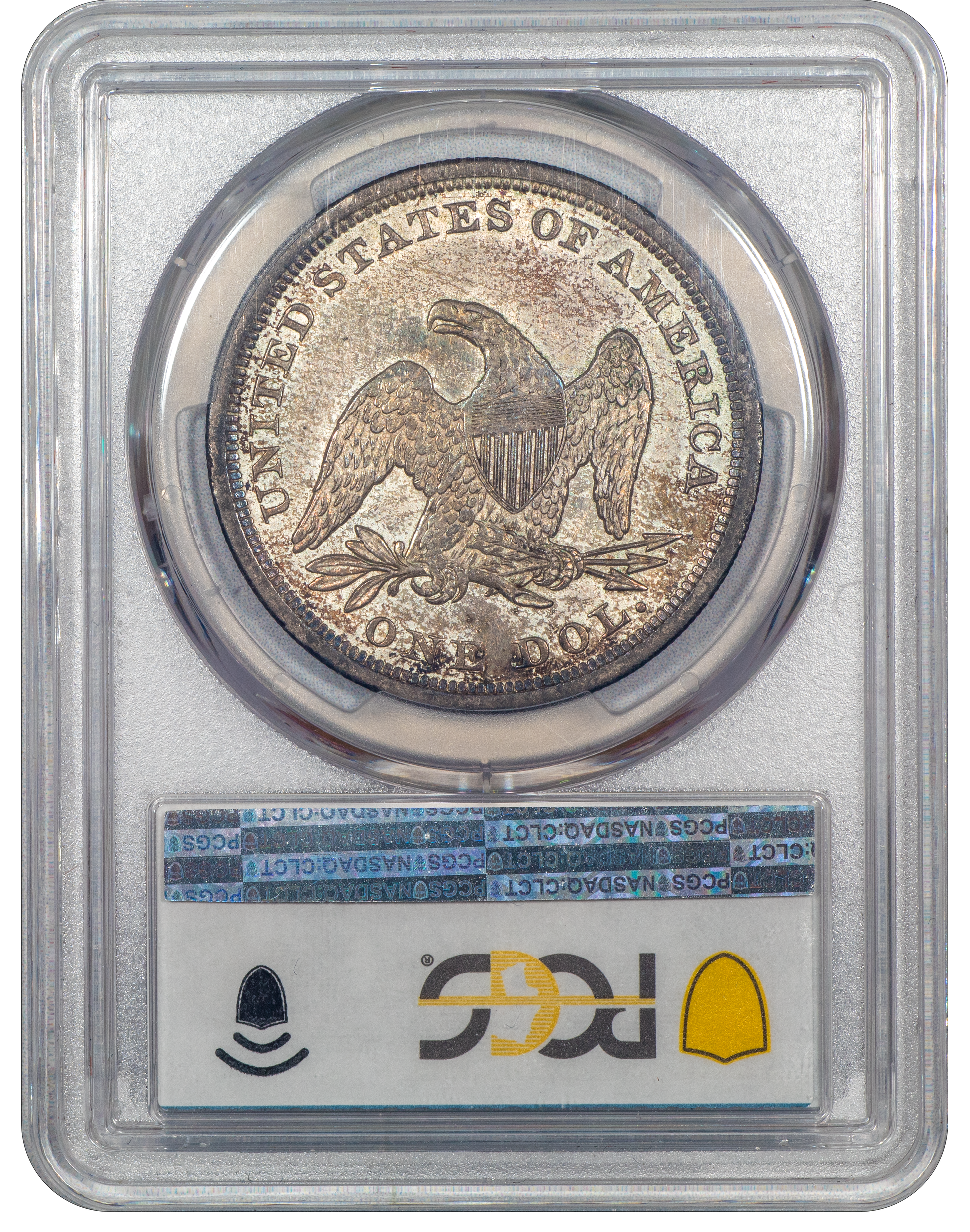 1842 Liberty Seated Dollar $1 AU55+ PCGS CAC Reverse Holder