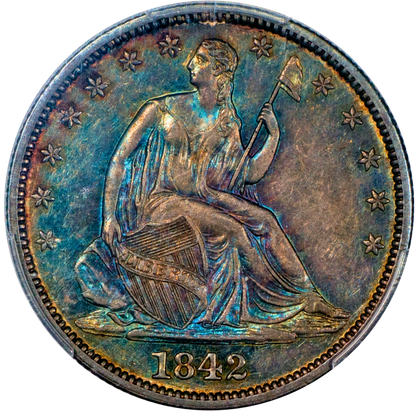 1842 Liberty Seated Half Dollar 50C MEDIUM DATE AU55+ PCGS GOLD CAC