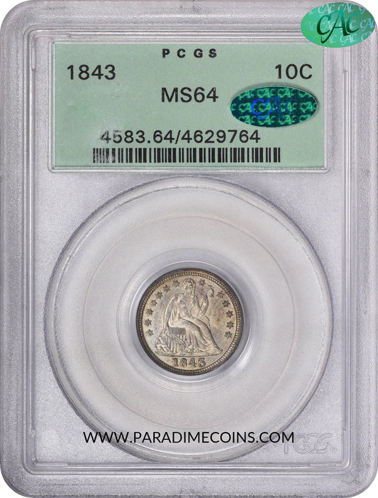 1843 10C MS64 OGH PCGS CAC - Paradime Coins | PCGS NGC CACG CAC Rare US Numismatic Coins For Sale