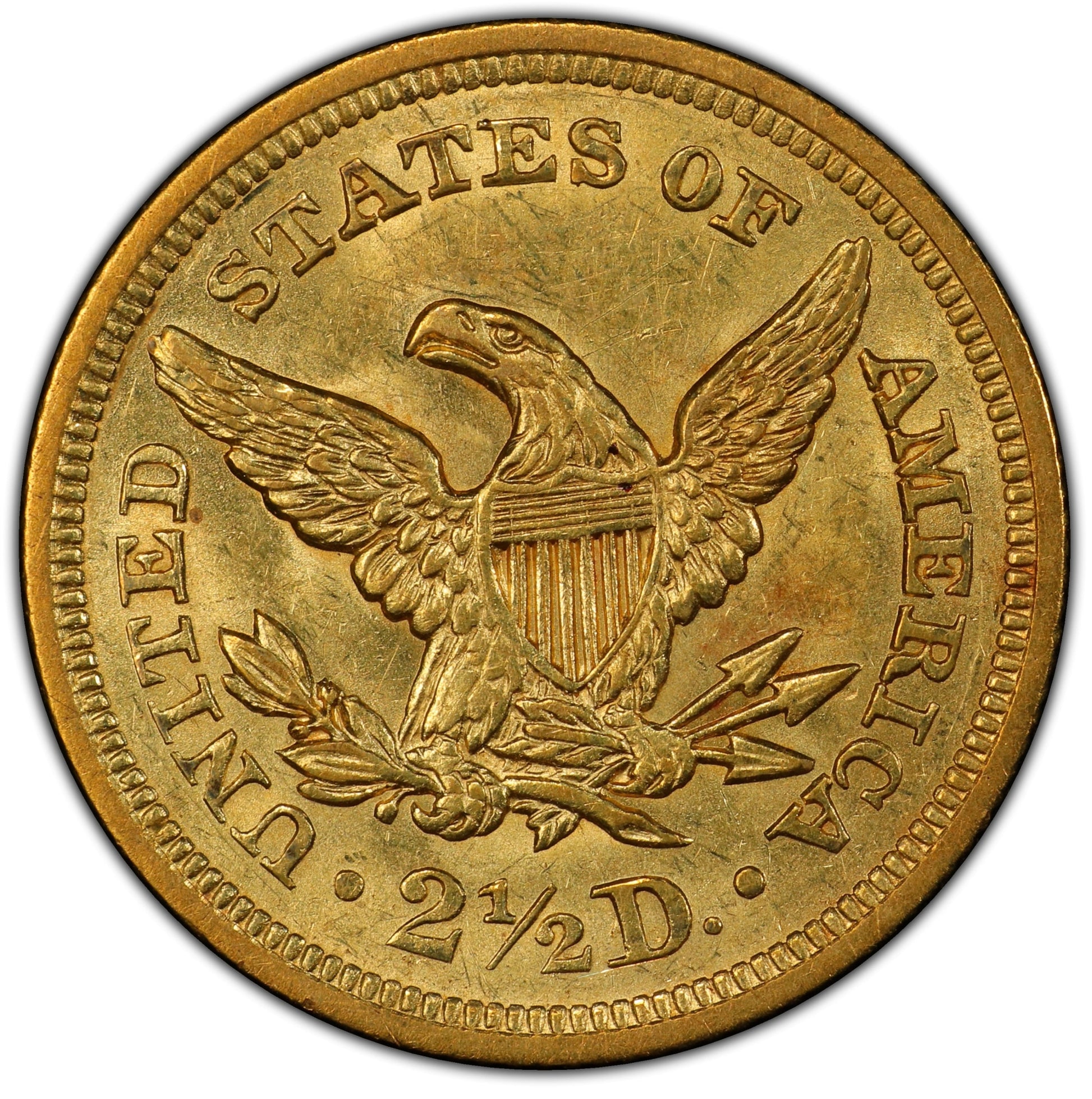 1843 $2.5 Ms61 Pcgs Cac