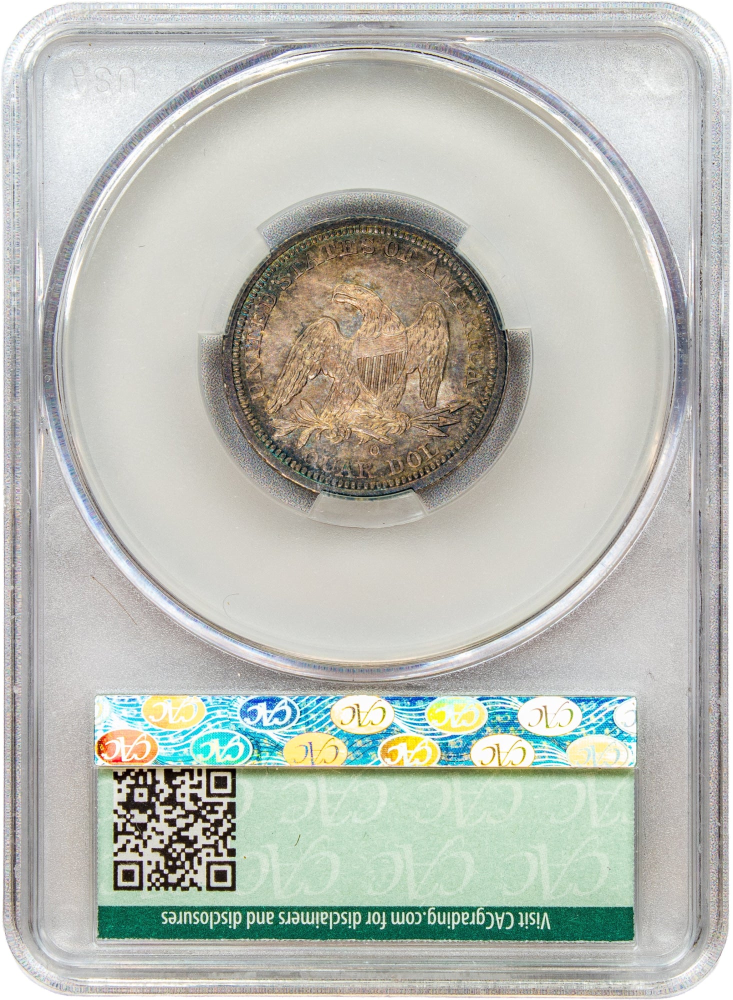 1843-O 25C MS64 CACG REVERSE HOLDER