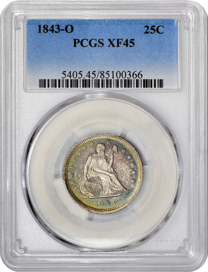 1843-O 25C XF45 PCGS HOLDER WITH CAC STICKER