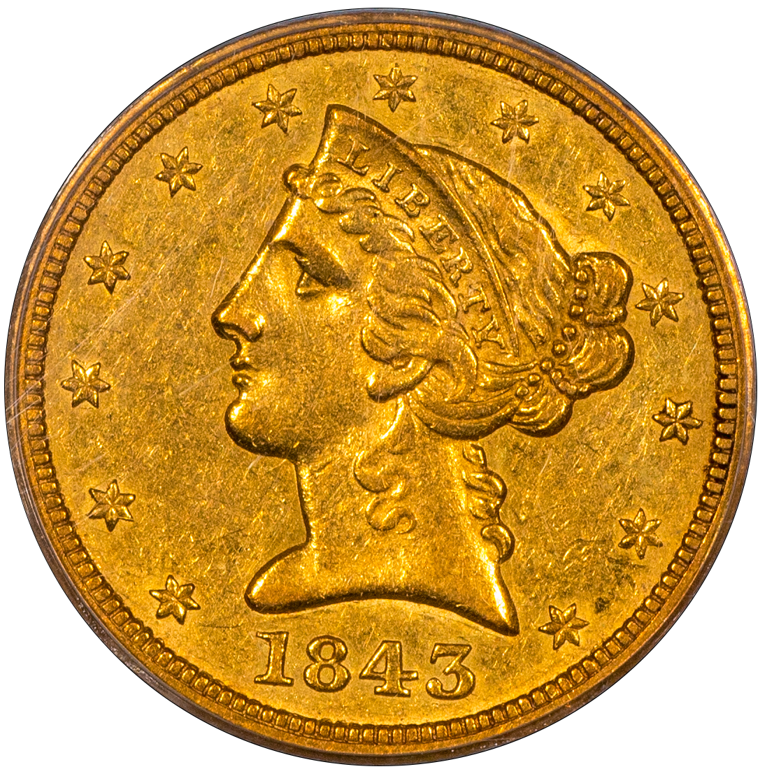 1843-O $5 Liberty Head Half Eagle AU53 PCGS