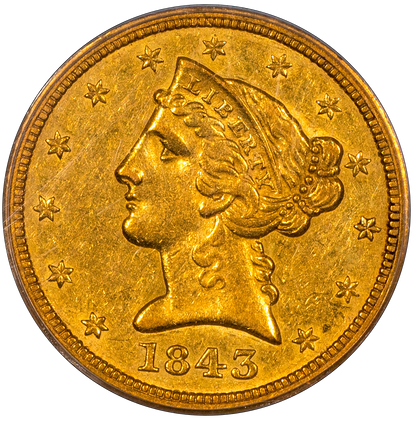1843-O $5 Liberty Head Half Eagle AU53 PCGS