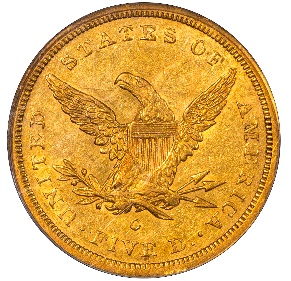 1843-O $5 Liberty Head Half Eagle AU53 PCGS reverse