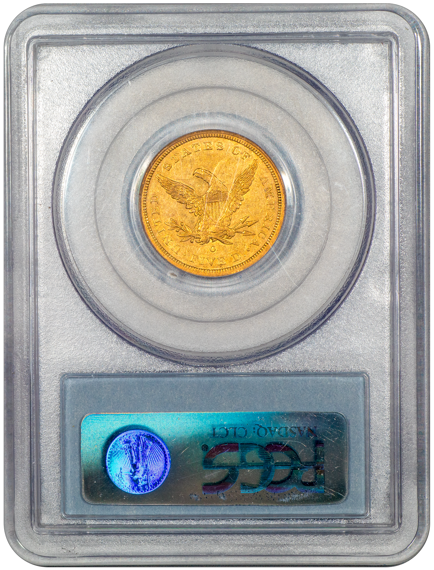1843-O $5 Liberty Head Half Eagle AU53 PCGS reverse holder