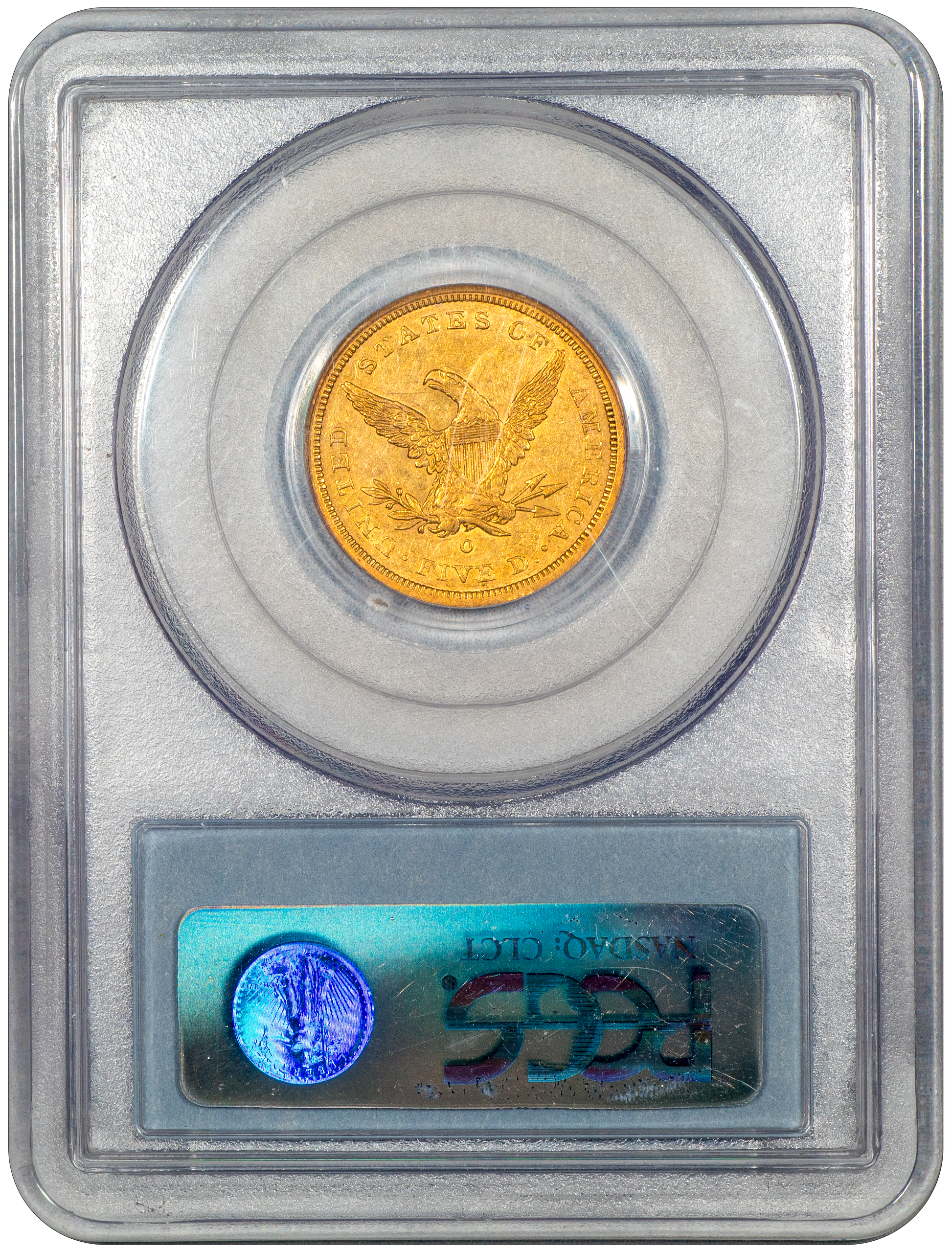 1843-O $5 Liberty Head Half Eagle AU53 PCGS reverse holder