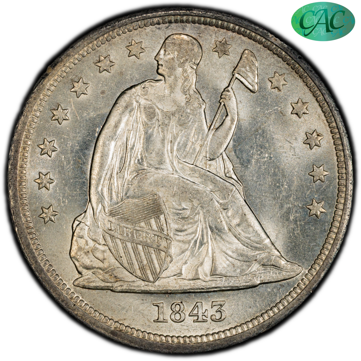 1843 $1 Liberty Seated Dollar MS64 PCGS CAC