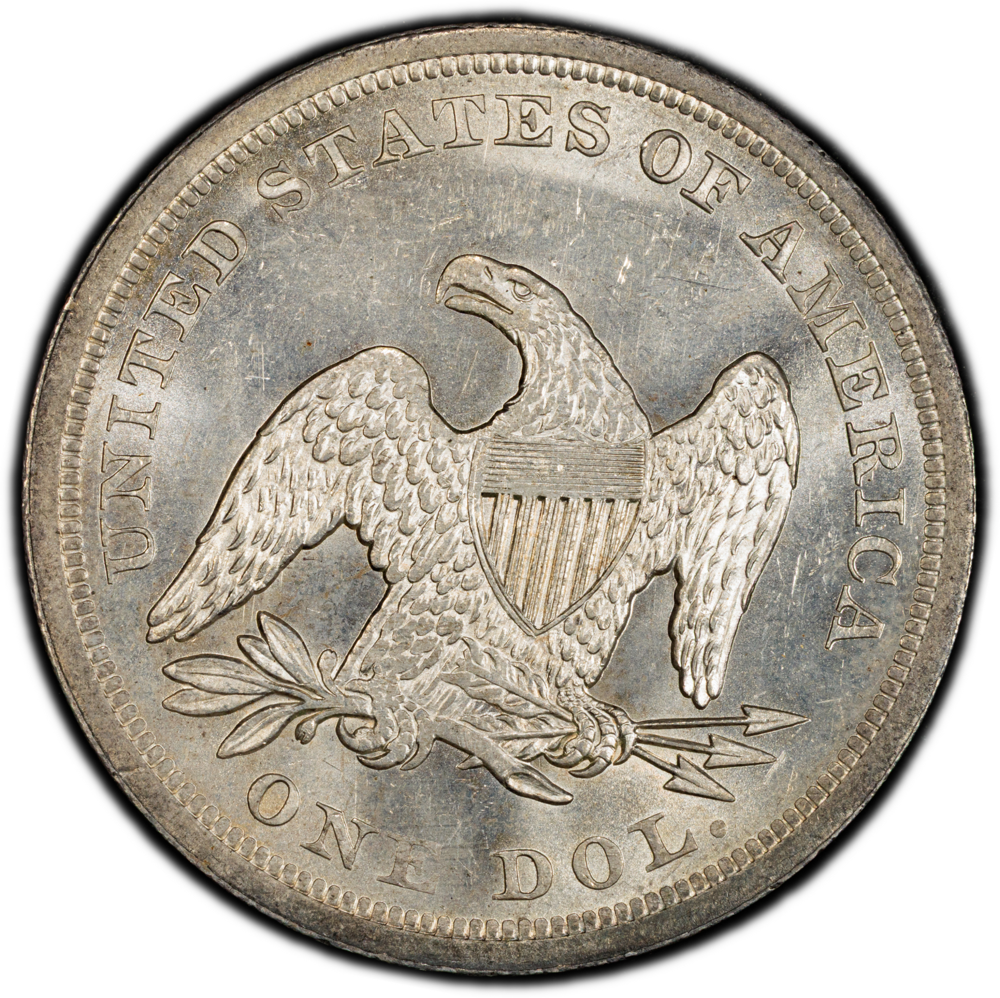 1843 $1 Liberty Seated Dollar MS64 PCGS CAC REVERSE