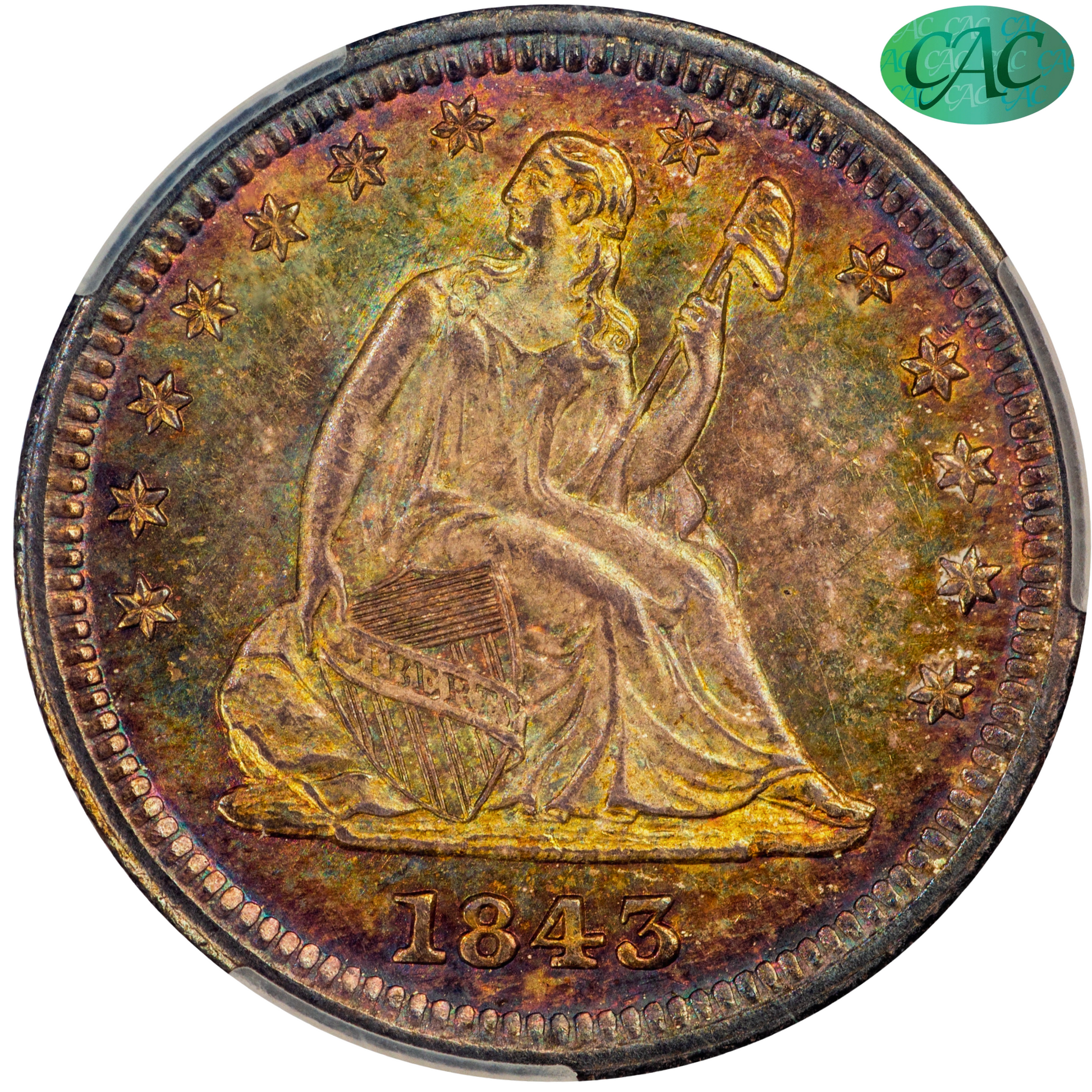 1843 25C MS64 CACG 25C