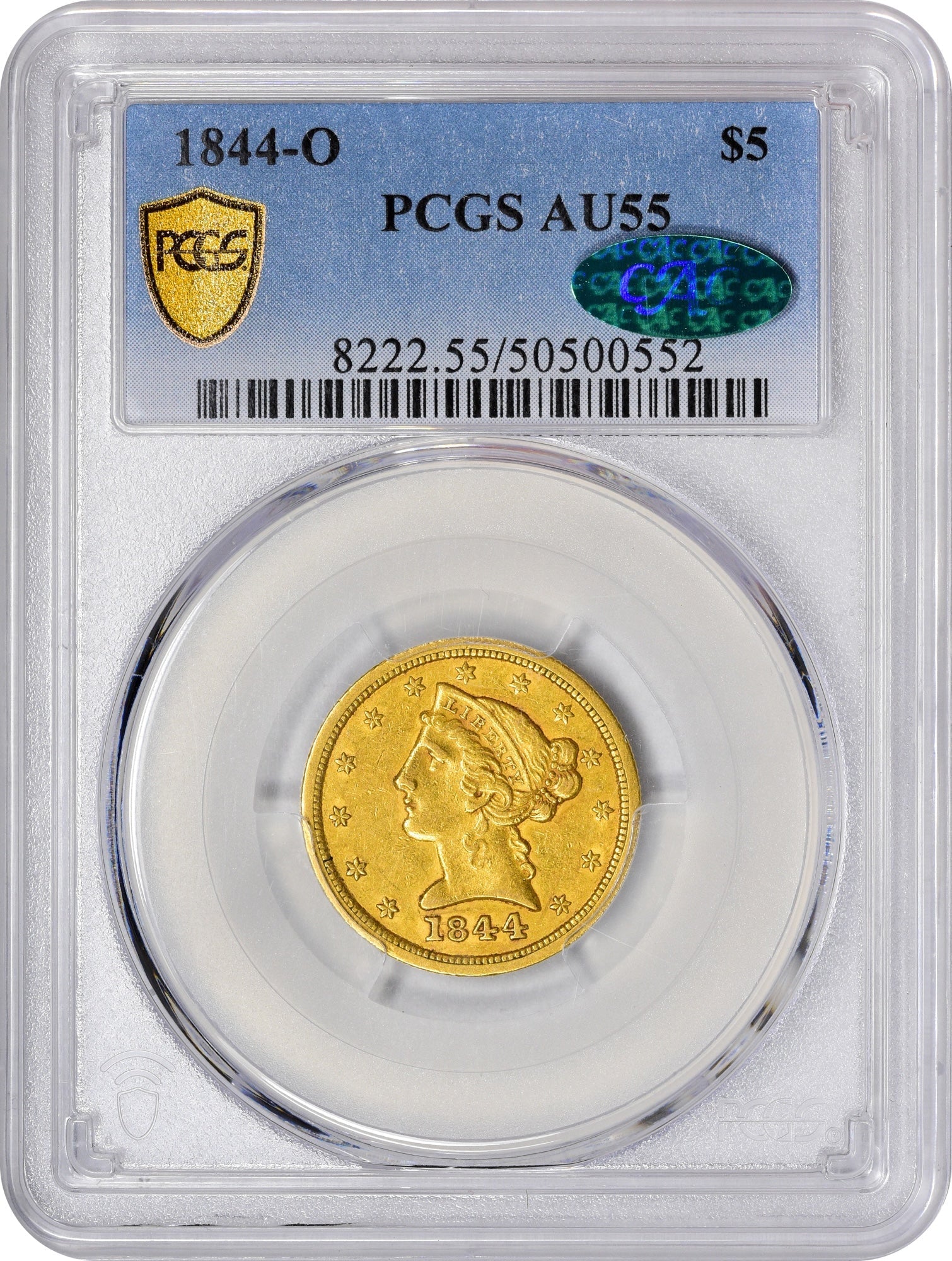 1844-O $5 Au55 Pcgs Cac