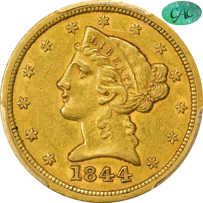 1844-O $5 Au55 Pcgs Cac