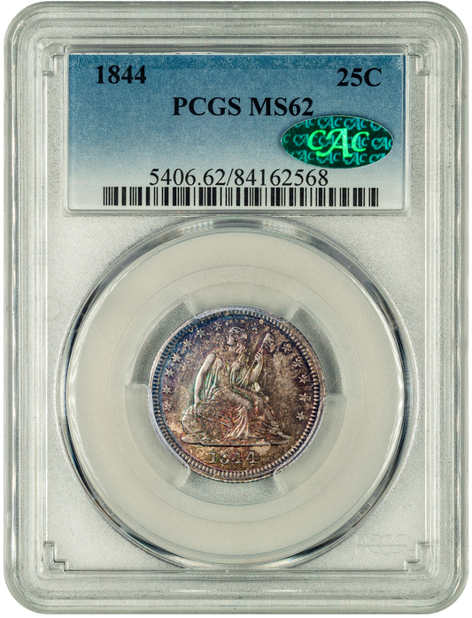 1844 25C MS62 PCGS CAC HOLDER WITH GREEN CAC STICKER