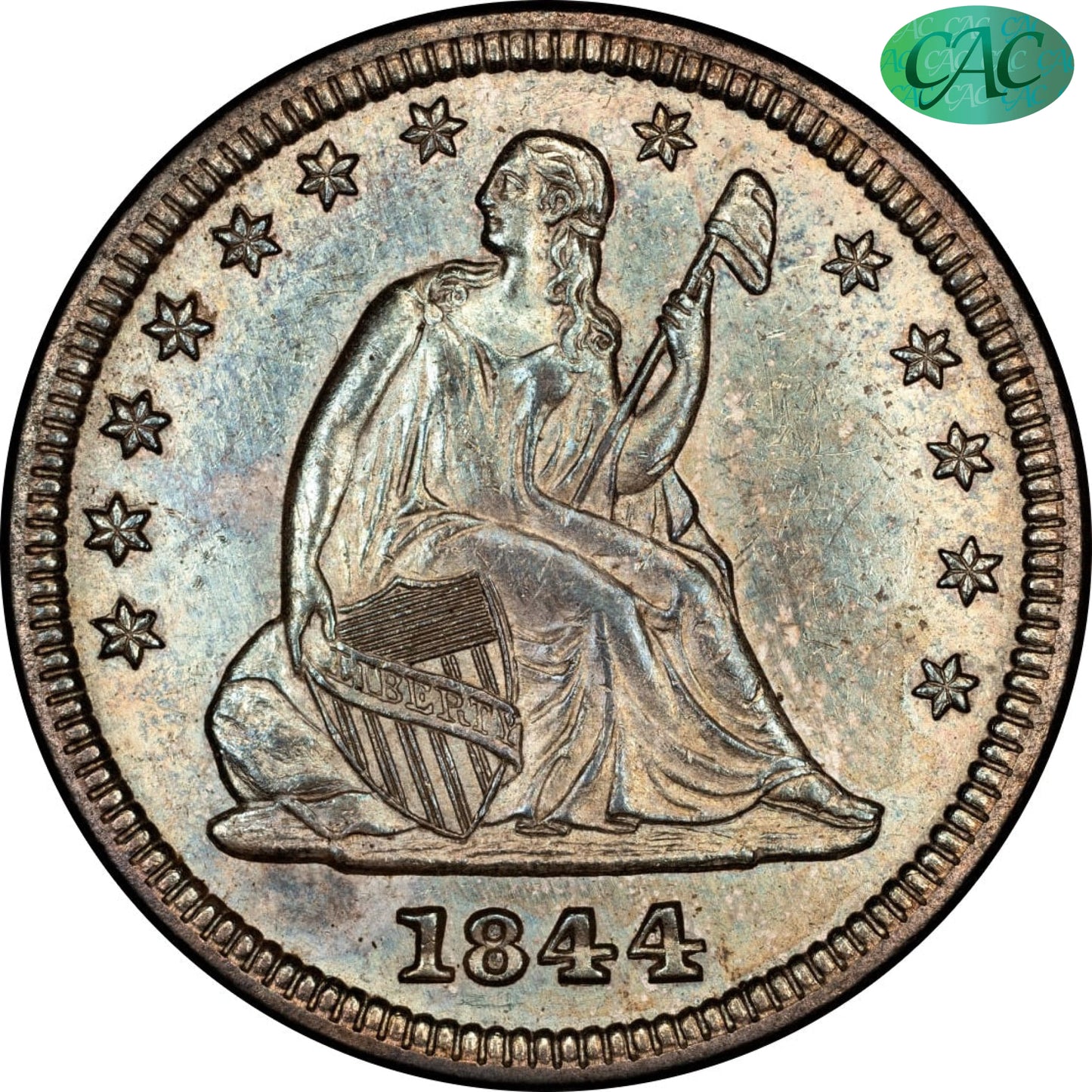 1844 25C MS63 CACG 25C