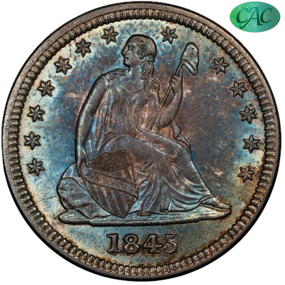 1845 25C MS64+ PCGS CAC 25C