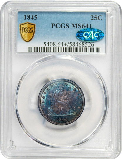 1845 25C MS64+ PCGS CAC HOLDER WITH GREEN CAC STICKER