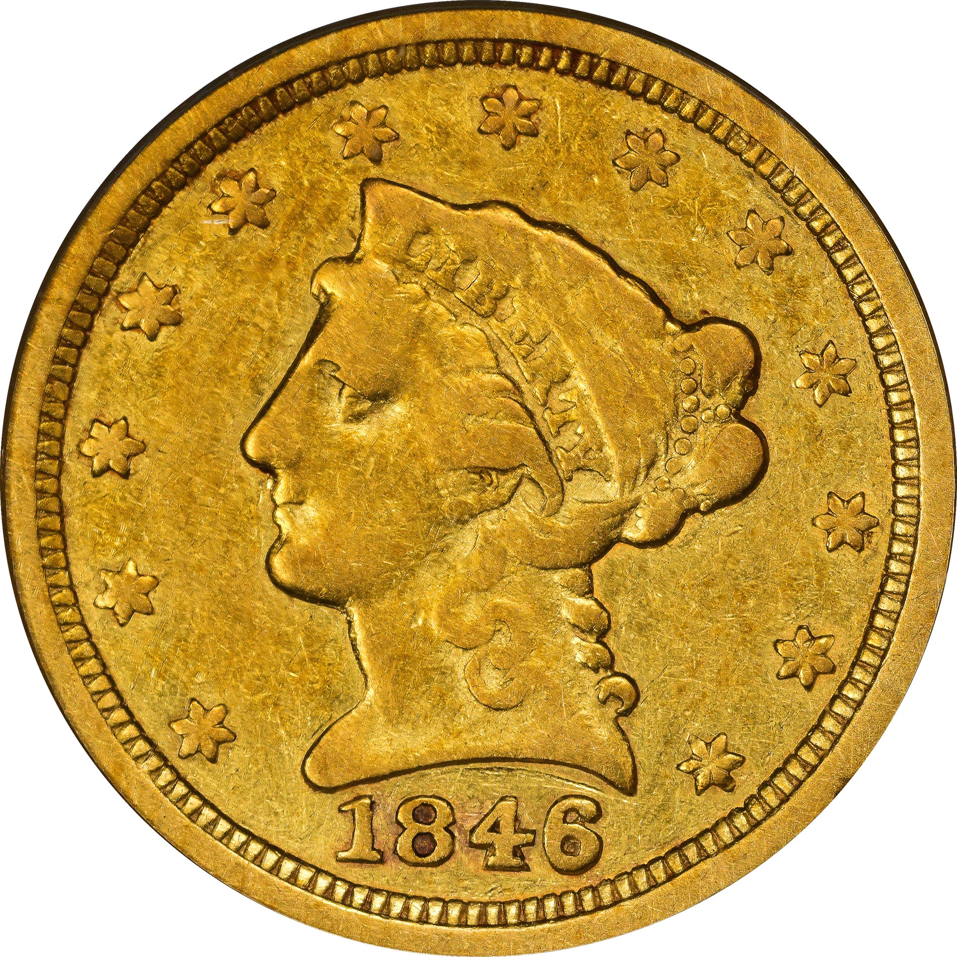 1846-O $2.5 VG10 OGH PCGS CAC