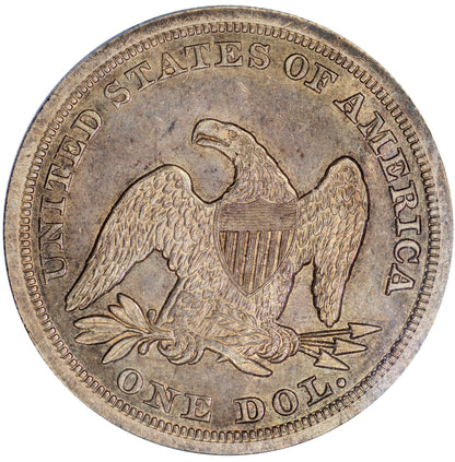 1846 $1 AU58 PCGS CAC REVERSE
