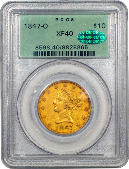 1847-O Liberty Head Eagle $10 XF40 OGH PCGS CAC Holder with green CAC sticker