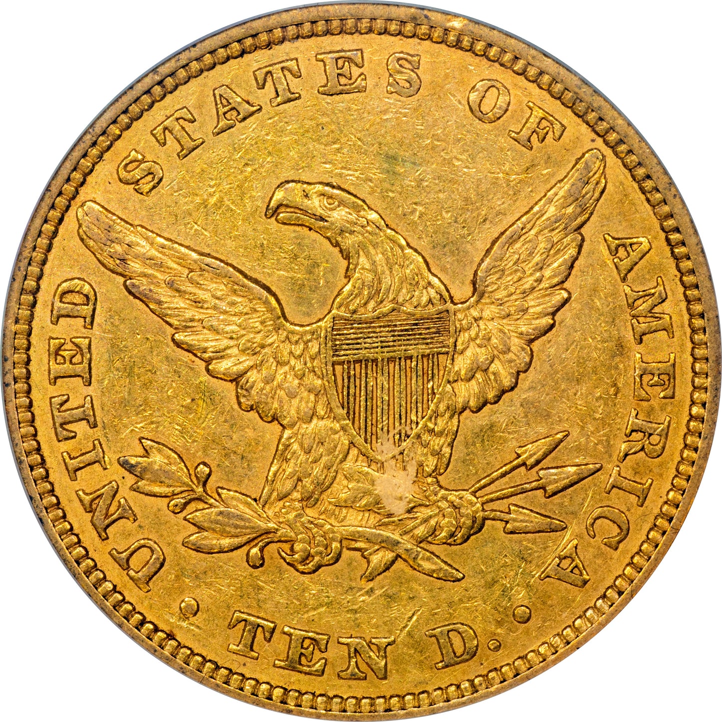 1847 $10 AU50 PCGS OGH CAC REVERSE