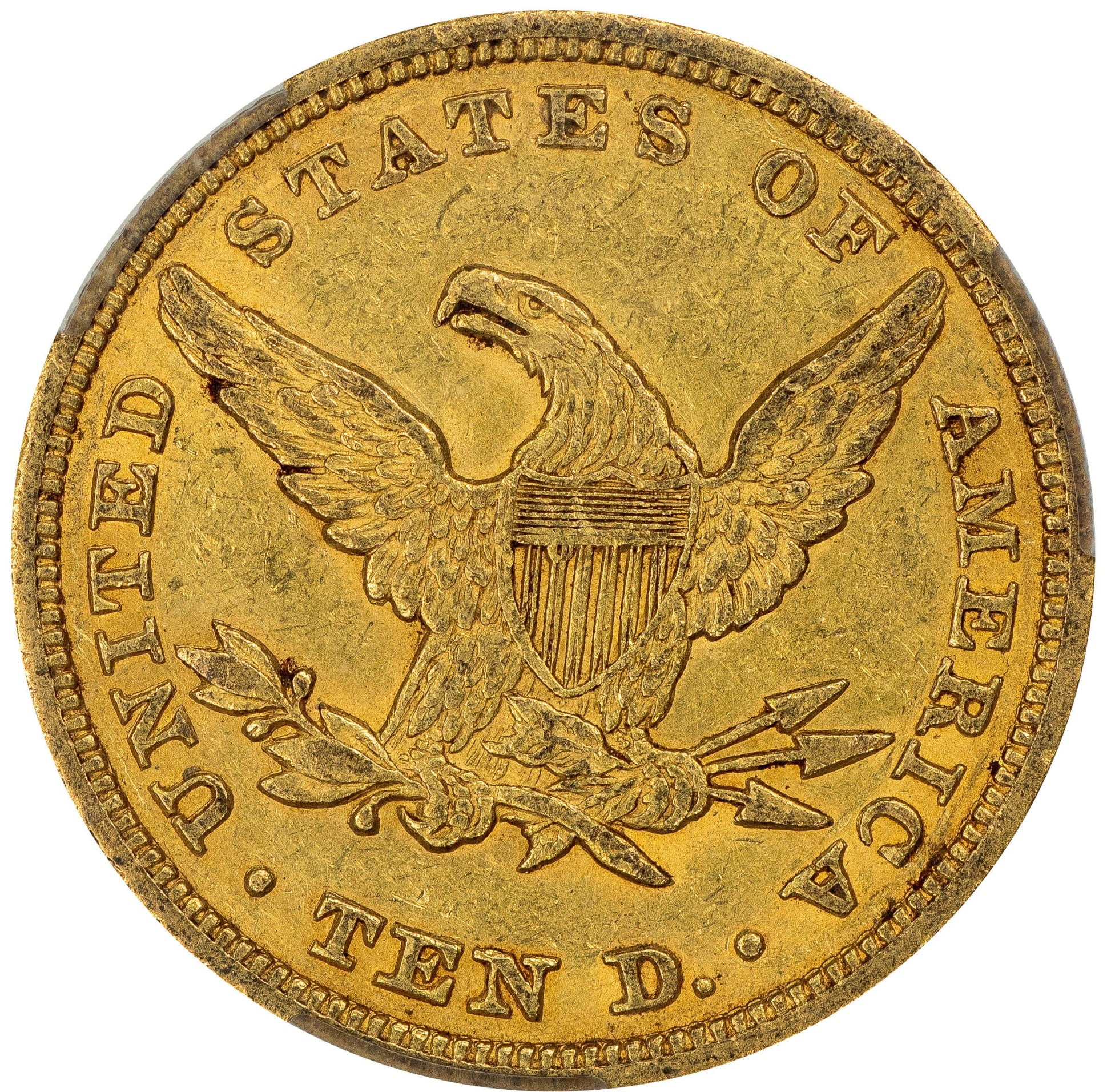 1847 $10 AU55 PCGS CAC REVERSE