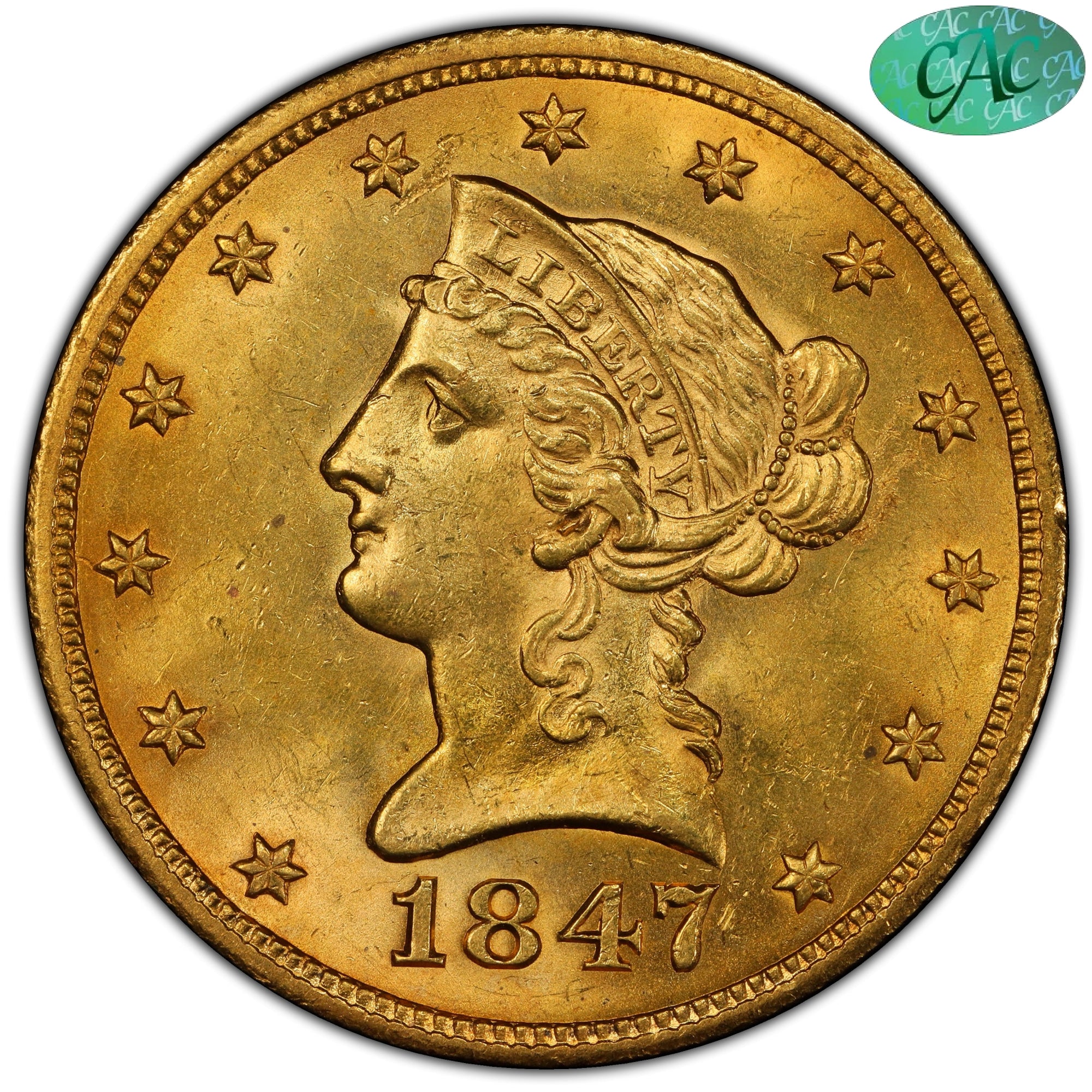 1847 $10 MS63 PCGS CAC