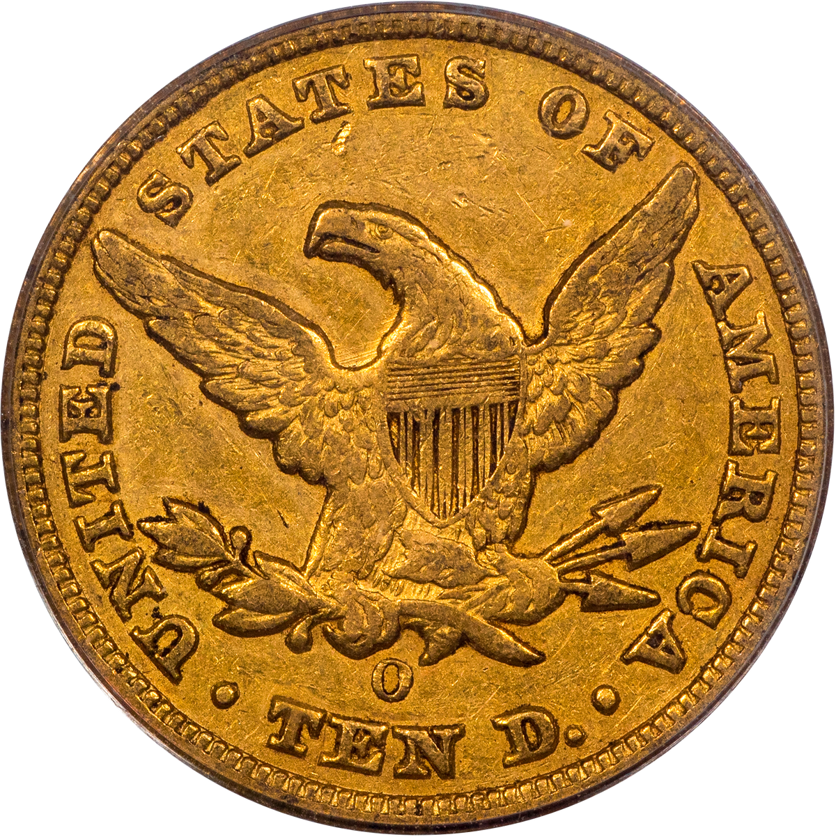 1848-O Liberty Head Eagle $10 XF40 OGH PCGS CAC REVERSE
