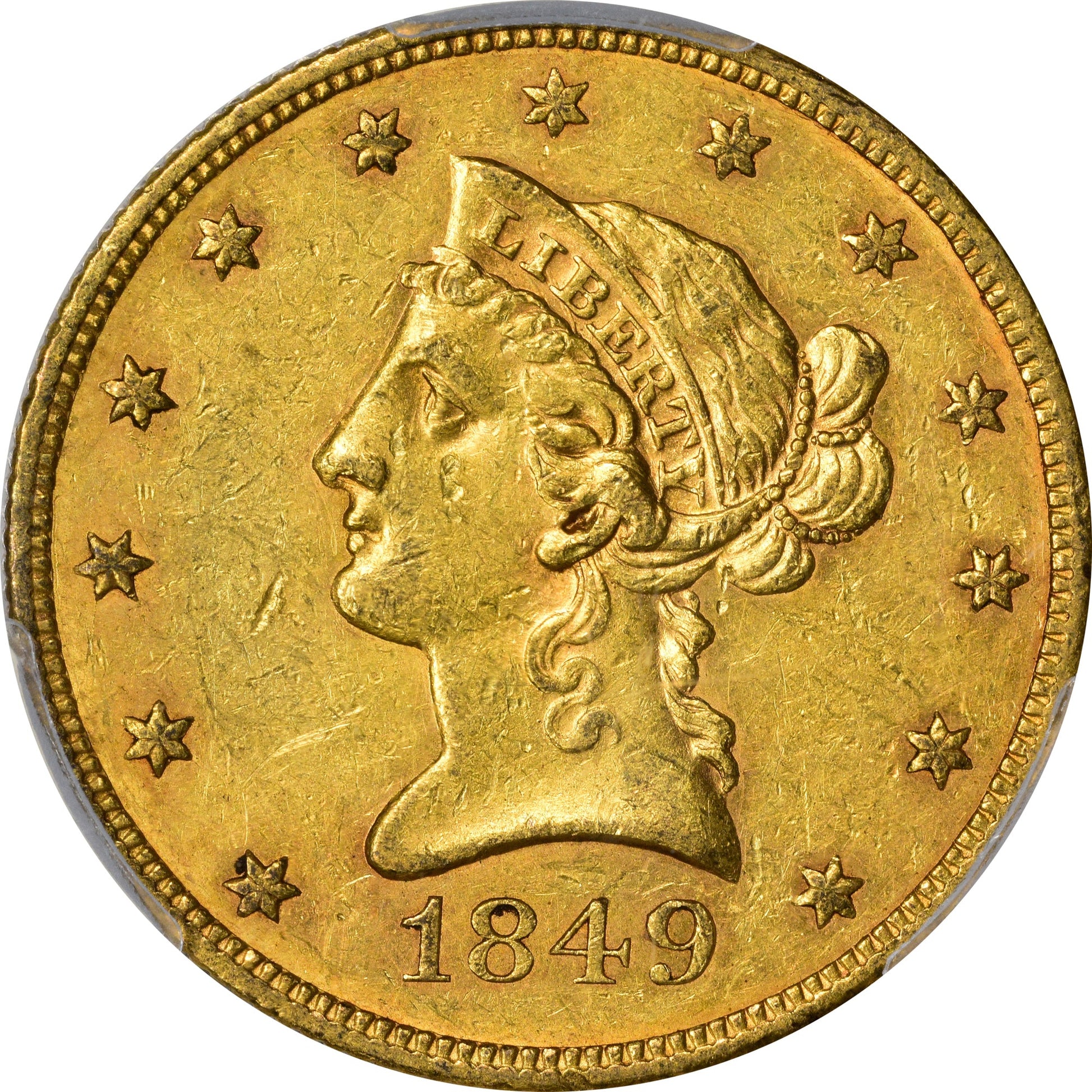 1849 $10 AU55 PCGS