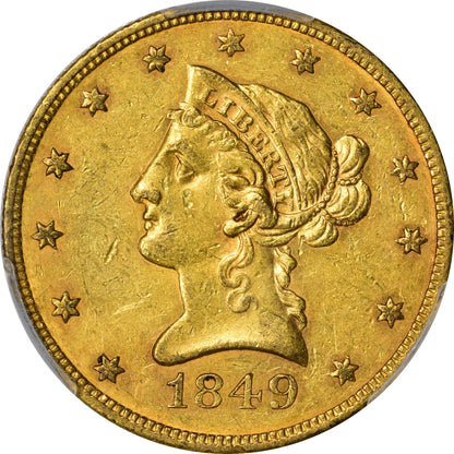 1849 $10 AU55 PCGS