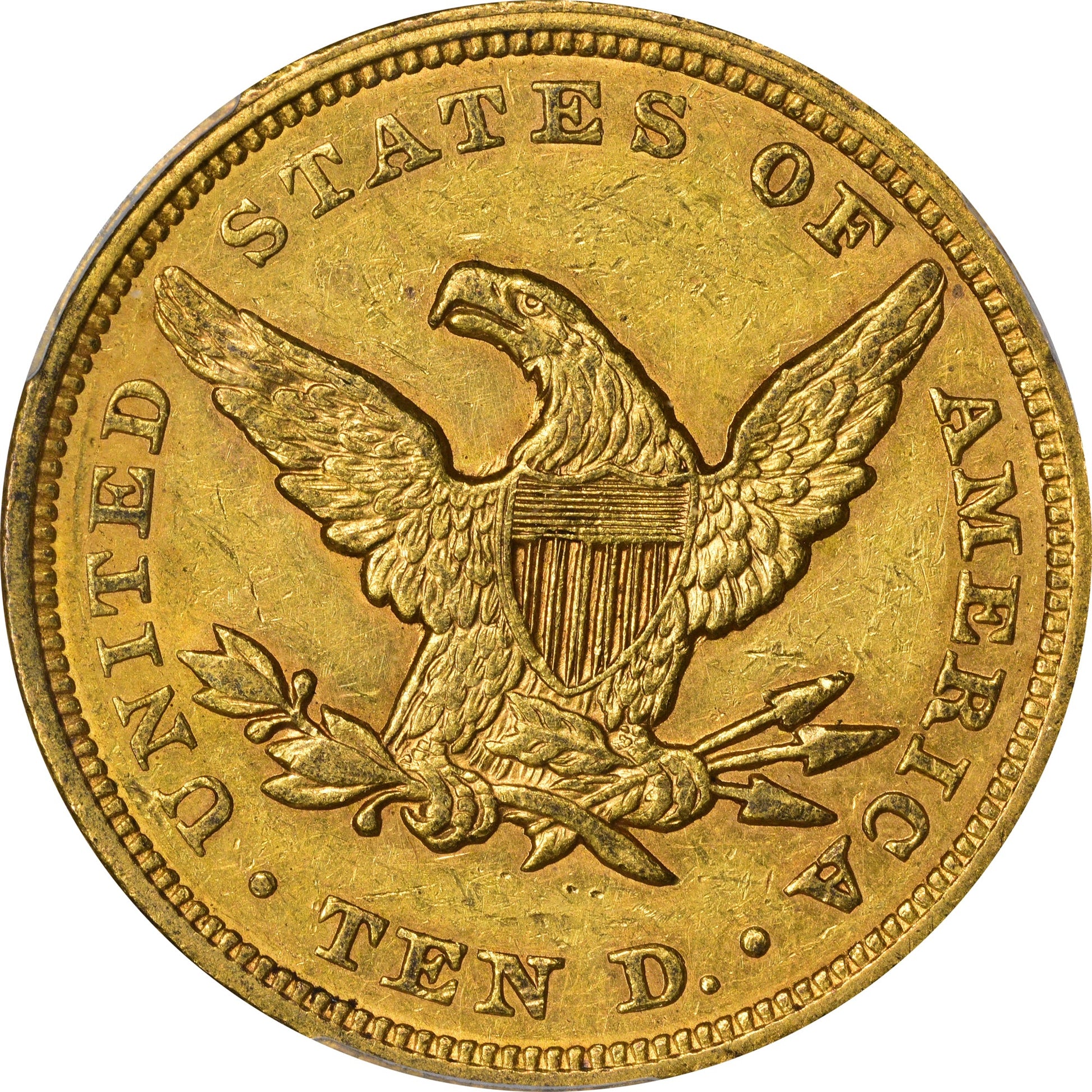 1849 $10 AU55 PCGS REV
