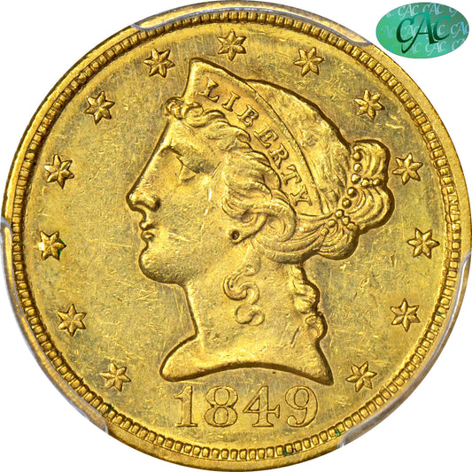 1849 $5 MS61 PCGS CAC EX PITTMAN
