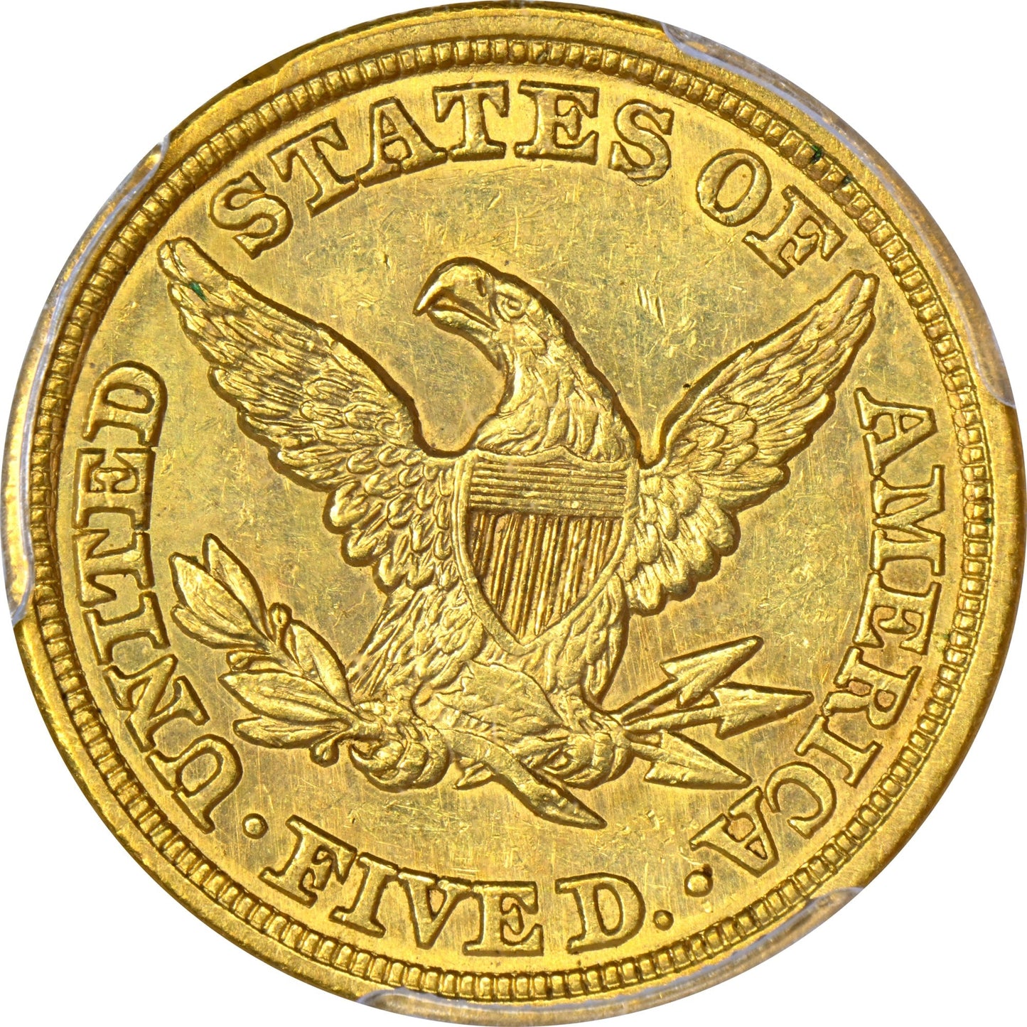 1849 $5 MS61 PCGS CAC EX PITTMAN REVERSE