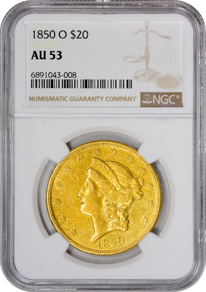 1850-O $20 AU53 NGC HOLDER