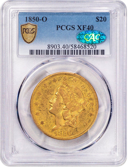 1850-O $20 XF40 PCGS CAC HOLDER WITH GREEN CAC STICKER
