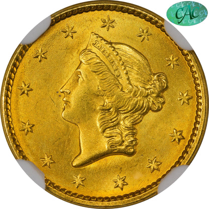 1850 G$1 Ms65 + Ngc Cac $I Gold