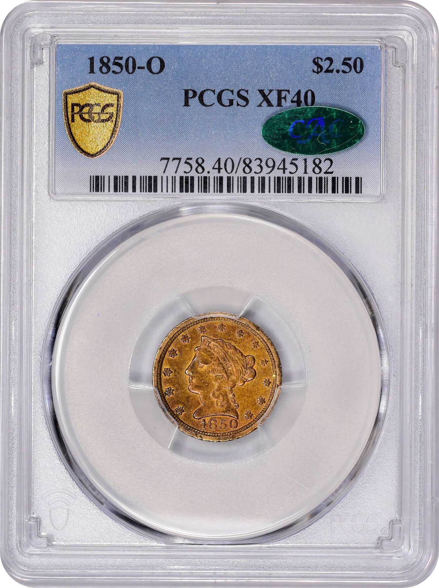 1850-O $2.5 XF40 PCGS CAC - Paradime Coins | PCGS NGC CACG CAC Rare US Numismatic Coins For Sale