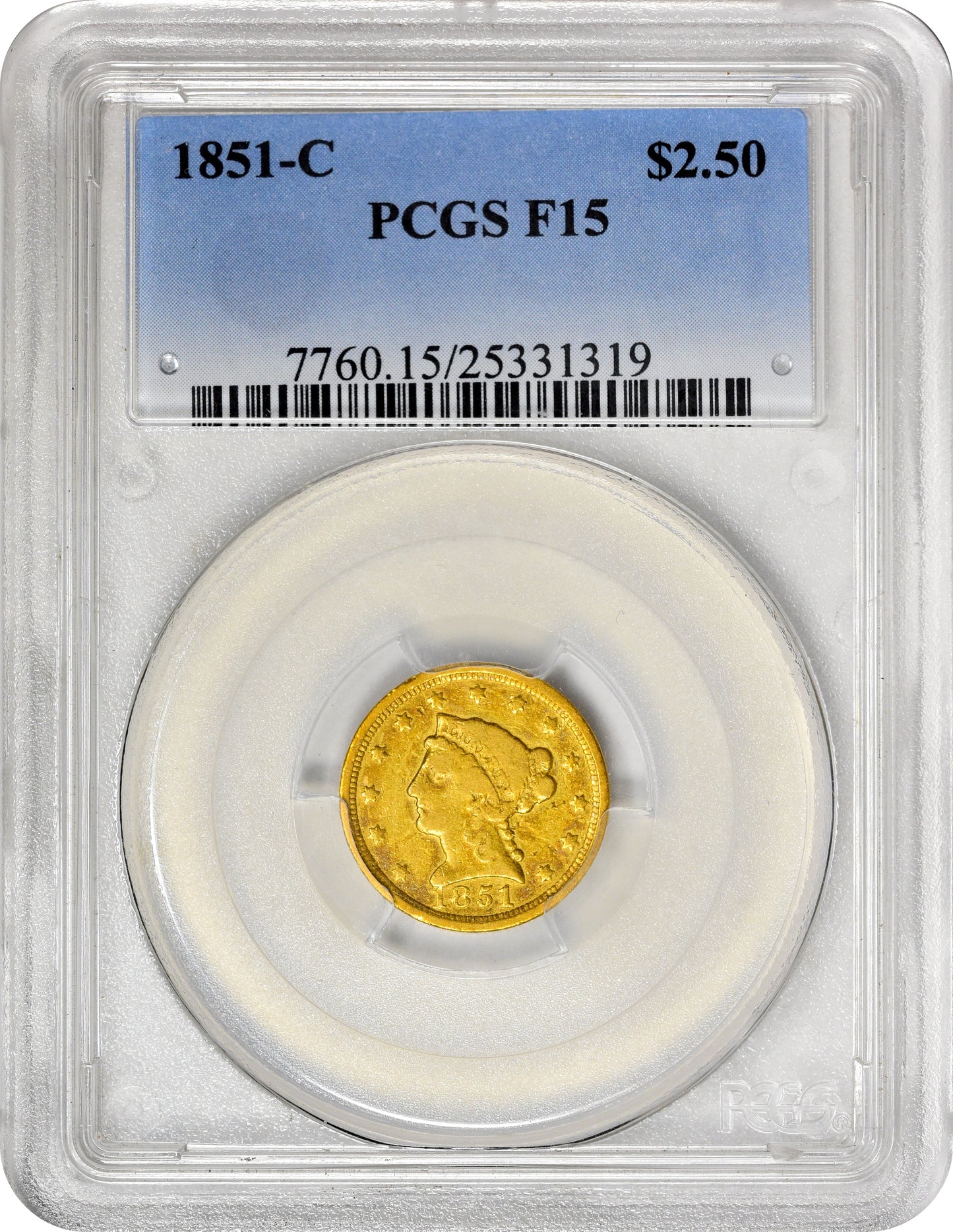 1851-C $2.5 F15 PCGS HOLDER