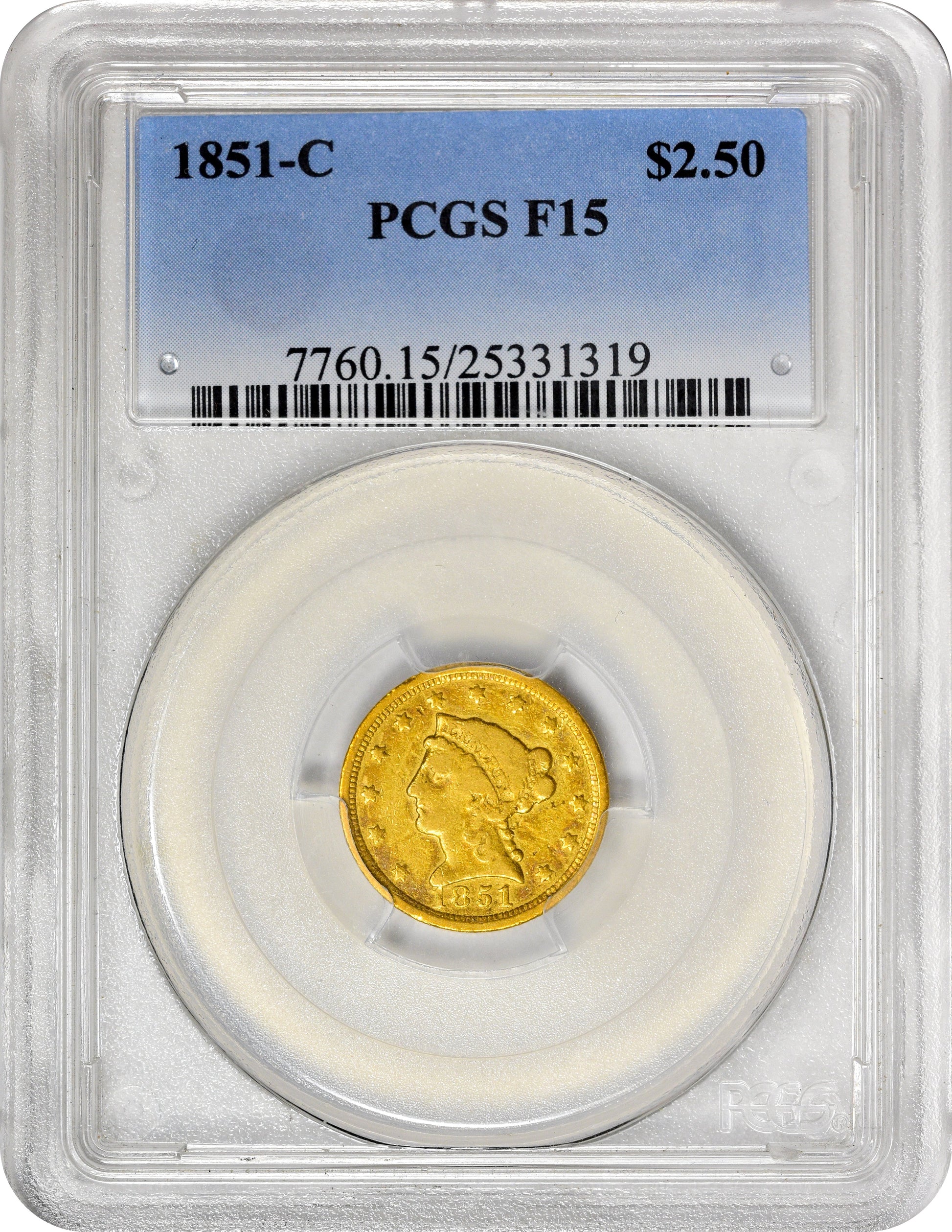 1851-C $2.5 F15 PCGS HOLDER