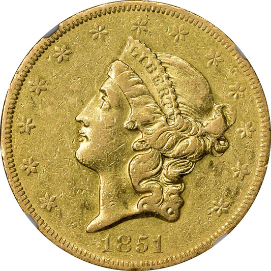 1851-O $20 AU50 NGC