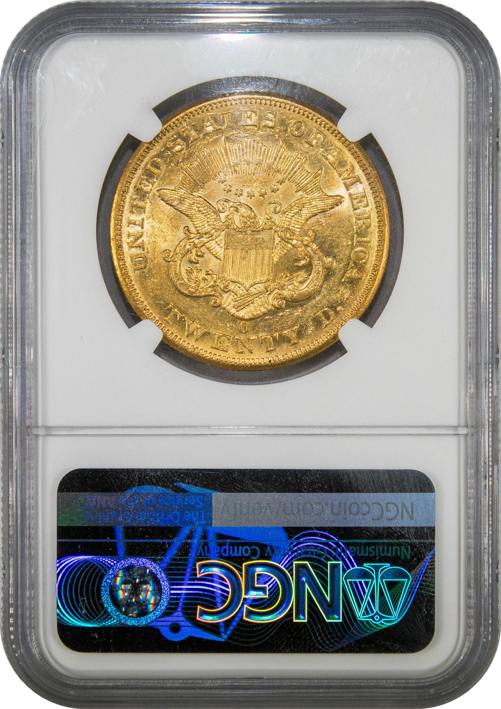 1851-O Liberty Head Double Eagle $20 AU58 NGC Reverse Holder