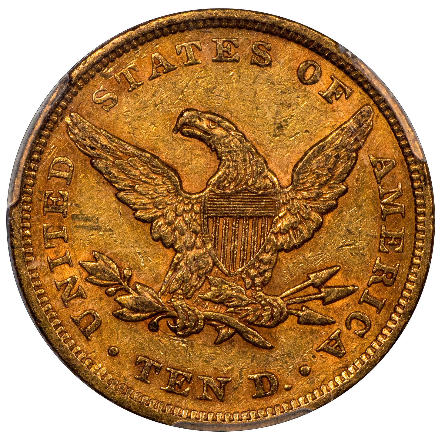 1851 $10 Liberty Head eagle AU53 PCGS CAC REVERSE
