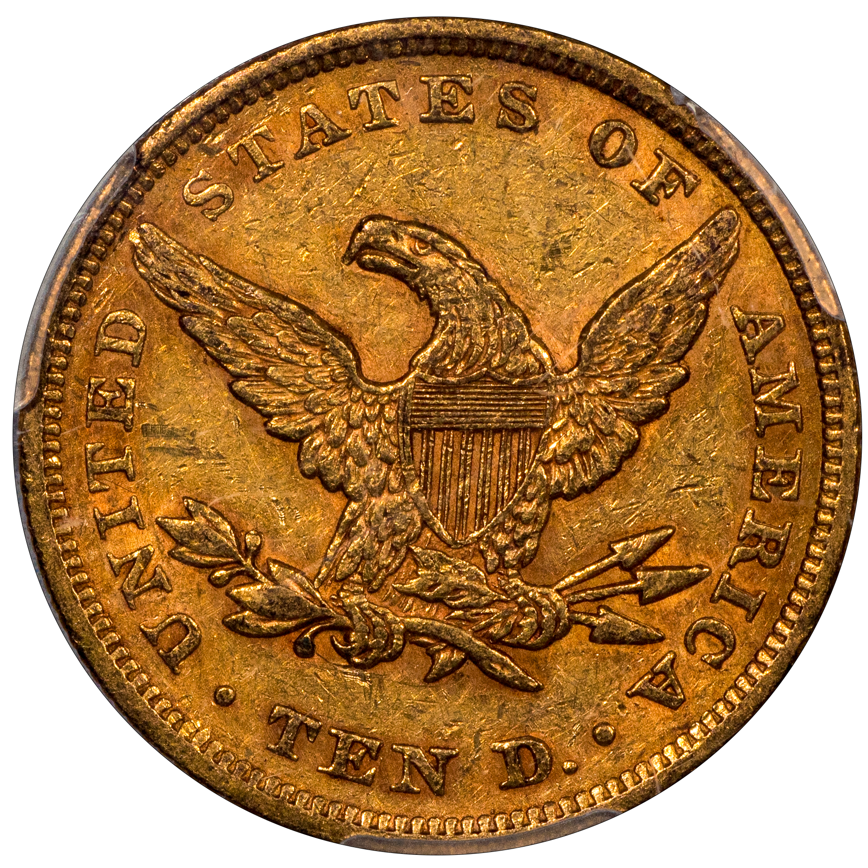 1851 $10 Liberty Head eagle AU53 PCGS CAC REVERSE